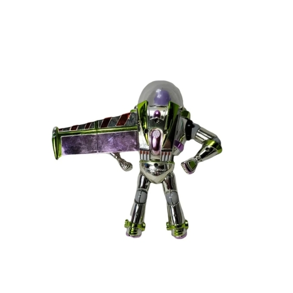 Disney Chrome Silver Intergalactic Buzz Lightyear Figure Missing One Wing Rare - Picture 4 of 6